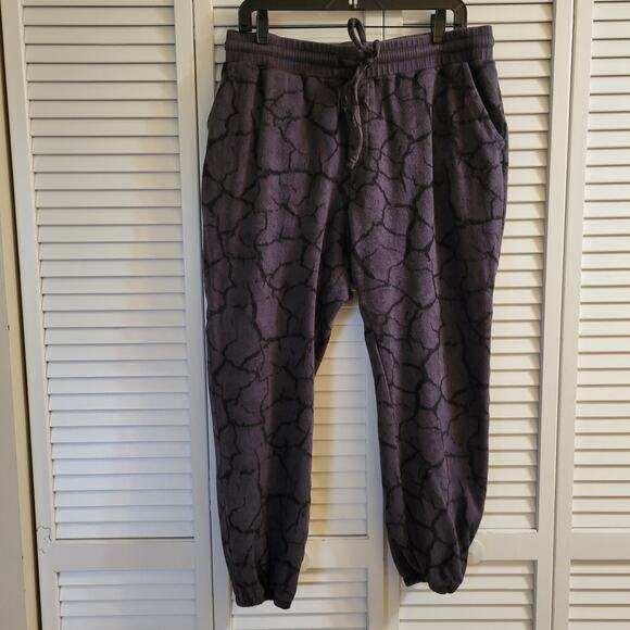 Twenty Montreal Jogger Sweatpants Men L Terry Knit Dark Gray Black Crackle Print